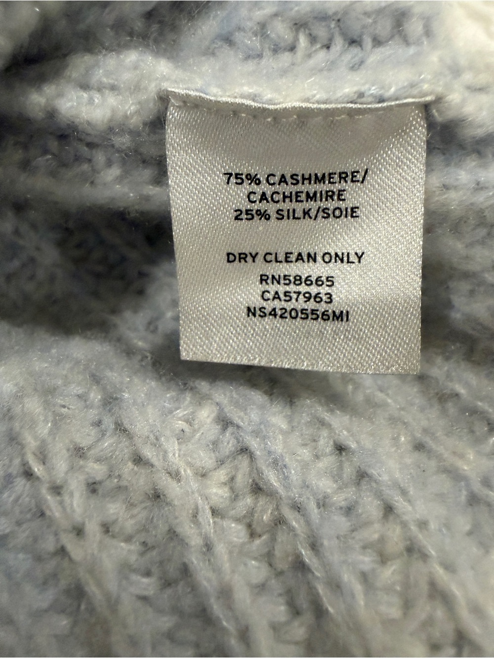 Nordstrom Light Blue Cashmere Silk Cable-Sleeve Mock Neck Sweater - Picture 3 of 7